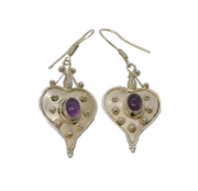 Sterling Silver & Cabochon Amethyst Studio Drop Earrings Vintage