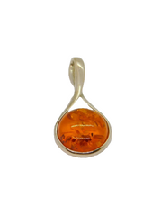 Sterling Silver Baltic Amber Peardrop Charm Pendant Contemporary c1990s