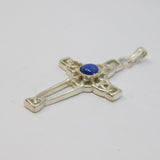 Sterling Silver Studio Style Blue Hardstone Cabochon Cross Pendant Vintage c1970