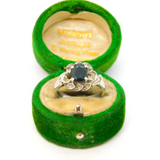 Sterling Silver Simulated Sapphire & Spinel Set Dress Ring Vintage c1970 Size K