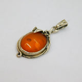 Sterling Silver Baltic Amber Textured Floral Setting Charm Pendant Modern c1990s