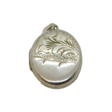 Sterling Silver Textured Floral Pattern Oval Locket Charm Pendant Vintage c1970