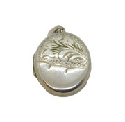Sterling Silver Textured Floral Pattern Oval Locket Charm Pendant Vintage c1970