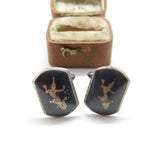 Pair of Siam Sterling Silver Niello Enamel Dancing Goddess Cufflinks c1920