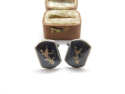 Pair of Siam Sterling Silver Niello Enamel Dancing Goddess Cufflinks c1920