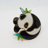 Sterling Silver Gilt & Black-White Enamel Panda Brooch Pin Vintage c1960