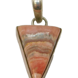Sterling Silver Pink Banded Natural Stone Drop Charm Pendant Vintage c1970