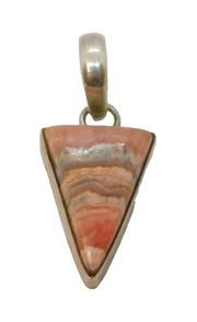 Sterling Silver Pink Banded Natural Stone Drop Charm Pendant Vintage c1970