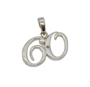 Sterling Silver Diamond Set '60' Birthday Age Charm Pendant Modern c2000s