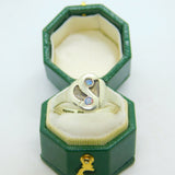 9ct Yellow Gold & Two Opal Set Abstract S Ring Vintage 1973 Birmingham