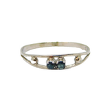 Sterling Silver Two Stone Sapphire Stacking Band Ring Modern c1990 Size N 1/2