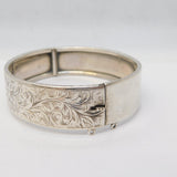 Art Deco Sterling Silver Floral Pattern Cuff Bangle Bracelet Antique Birmingham