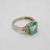 Sterling Silver Emerald Cut Aqua CZ & Clear CZ Ring Modern c1990 Size M 1/2