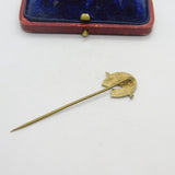Victorian Gilt Metal 'Good Luck' Horseshoe Stick Pin Antique c1890