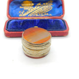 Victorian White Metal & Red Banded Agate Circular Pill Box Antique c1850