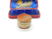 Victorian White Metal & Red Banded Agate Circular Pill Box Antique c1850