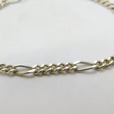 Sterling Silver Essential Figaro Link Chain Bracelet Vintage c1970 8" Length