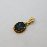 9ct Yellow Gold & Cut Opal Section Butterfly Drop Pendant Vintage c1970s