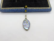 Sterling Silver Abalone Set Drop Charm Pendant Vintage c1970