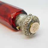 Victorian Sterling Silver & Gold Cranberry Glass Double-Ended Scent Bottle