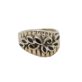 Sterling Silver Black Enamel Leaf Pattern Wavy Band Ring Modern c1990 Size M