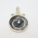 Sterling Silver Chunky Natural Shell Round Swirly Pendant Contemporary c2000s