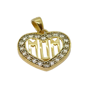 Gold On Sterling Silver CZ Set Open Heart "MUM" Charm Pendant Vintage c1970