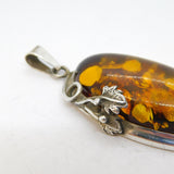 Large Sterling Silver & Baltic Amber Floral Drop Pendant Vintage c1970s