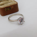 Sterling Silver Crystal Set Solitaire Ring Vintage c1970 Size S UK