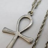 Egyptian Sterling Silver Large Ankh Pendant Necklace Vintage c1970s