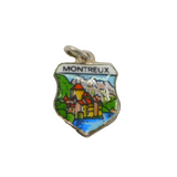 .800 Silver 'Montreux' Enamel Shield Travel Souvenir Charm Vintage c1970s