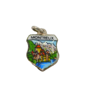 .800 Silver 'Montreux' Enamel Shield Travel Souvenir Charm Vintage c1970s