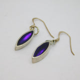 Pair of Sterling Silver Purple Foiled Glass Studio Drop Earrings Vintage c1970