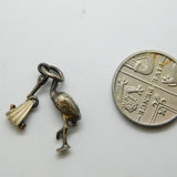 Sterling Silver and Enamel Stork and Baby Charm Pendant Vintage c1970