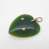 19th Century New Zealand 9ct Gold & Nephrite Jade Fern Heart Pendant Antique