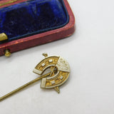 Victorian Gilt Metal 'Good Luck' Horseshoe Stick Pin Antique c1890