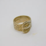 Sterling Silver Wide Patterned Buckle Design Ring Vintage c1970 Size M 1/2