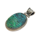 Sterling Silver & Abalone Set Drop Pendant Vintage c1970s