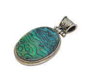 Sterling Silver & Abalone Set Drop Pendant Vintage c1970s
