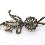 Sterling Silver Marcasite Set Floral Spray Brooch Pin Antique c1920 Art Deco