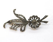 Sterling Silver Marcasite Set Floral Spray Brooch Pin Antique c1920 Art Deco