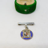 Victorian Sterling Silver Enamel Love Token Groat Coin Brooch Antique 1843