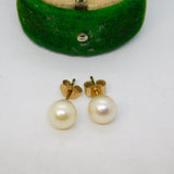 9ct Yellow Gold & Simulated Pearl Set Stud Earrings Vintage c1970