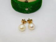 9ct Yellow Gold & Simulated Pearl Set Stud Earrings Vintage c1970