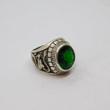 Sterling Silver Green Glass Tiger & Dragon Chunky Ring Vintage c1970 Size P 1/2