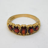 9ct Yellow Gold & Graduating Garnet Set Boat Ring Vintage 1986 Birmingham