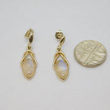 Pair of Sterling Silver Moonstone Celtic Style Stud Drop Earrings Modern c1990