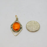 Sterling Silver Baltic Amber Modernist Studio Charm Pendant Vintage c1970s