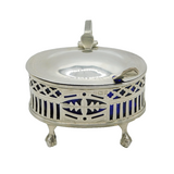 Edwardian Sterling Silver Pierced Floral Mustard Pot Antique 1905 Birmingham