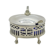 Edwardian Sterling Silver Pierced Floral Mustard Pot Antique 1905 Birmingham
